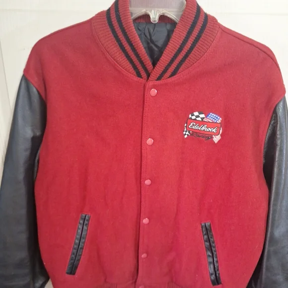 Edelbrock Racing Varsity Lettermen's Embroidered Wool Blend Leather Jacket-L-USA - Picture 3 of 11